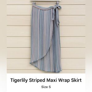 Tigerlily Blue and White Striped Midi Skirt Skirt Small